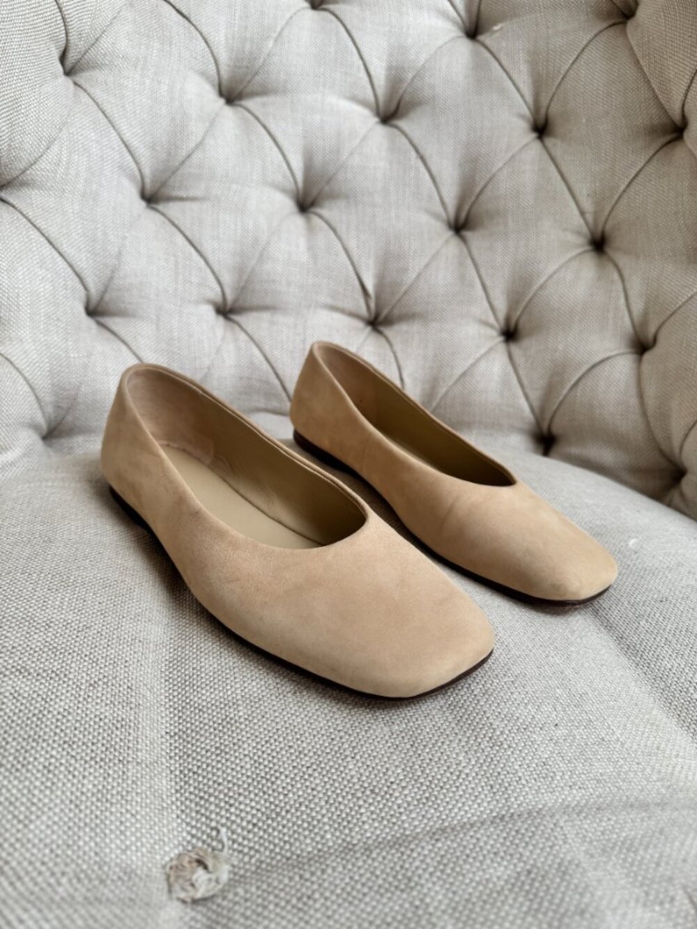 Vince Leah Suede Square-Toe Ballerina Flats